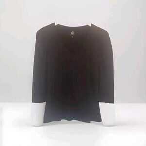 Bobeau Puff Sleeve Butter Top Women's Size XS Black V-Neck 3/4 Sleeve Coquette